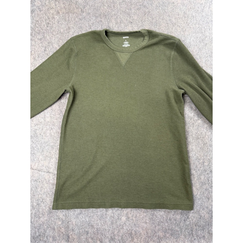 Sonoma Thermal Shirt Mens L Green Cotton Waffle Knit Long Sleeve Crew Classic